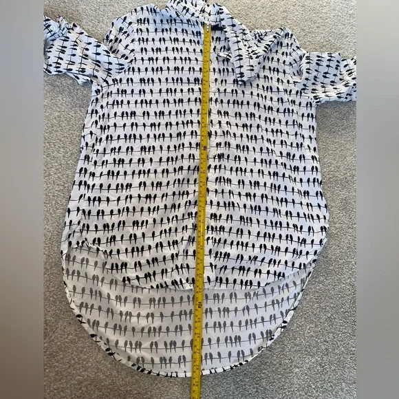 🐦‍⬛ Jane and Delancey 🐦‍⬛ Black and White Bird on a Wire print button down shirt - Picture 7 of 8